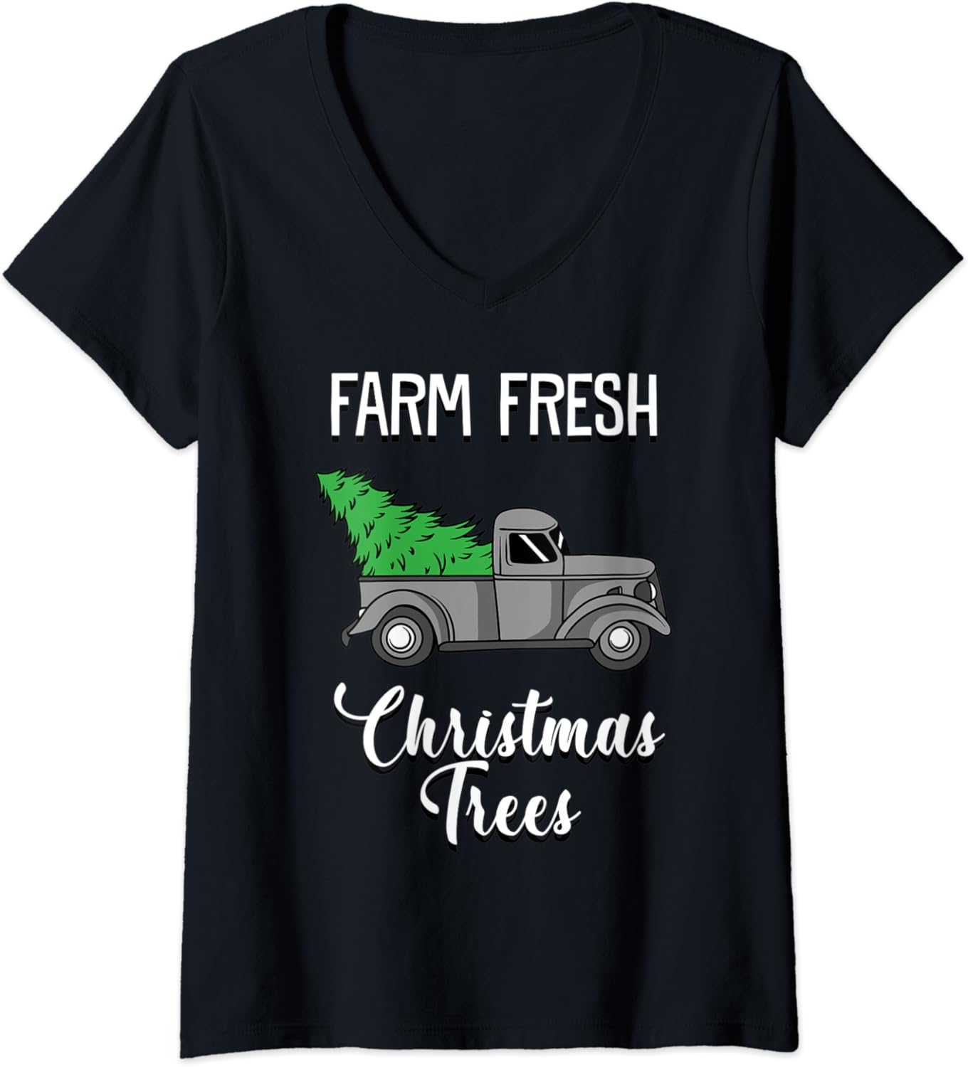 Womens Farm Fresh Christmas Trees VNeck TShirt Clothing, Shoes & Jewelry